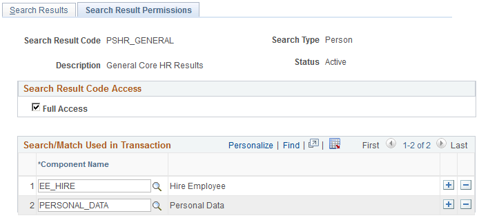 Search Result Permissions page