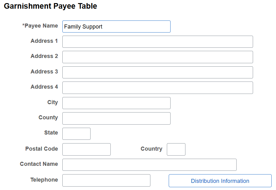 Garnishment Payee Table page