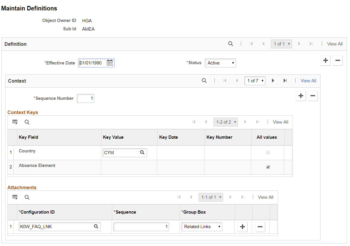 Maintain Definitions Page