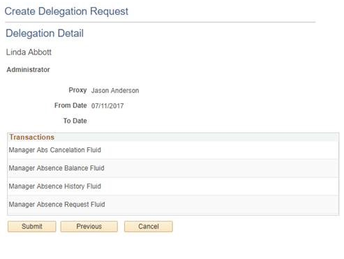Create Delegation Request - Delegation Detail page