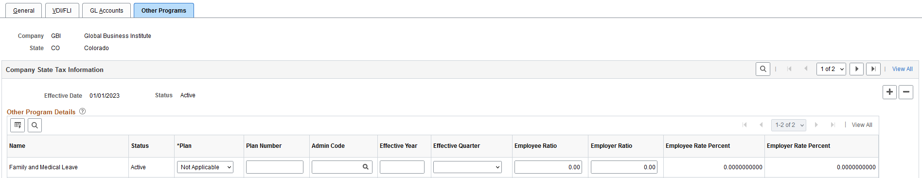 Company State Tax Table - Other Programs page