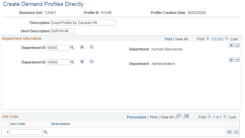 Create Demand Profile Directly page