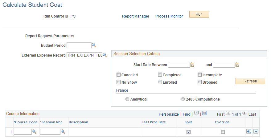 Calculate Student Cost page