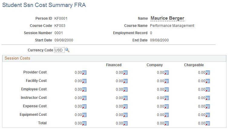 Student Ssn Cost Summary FRA page