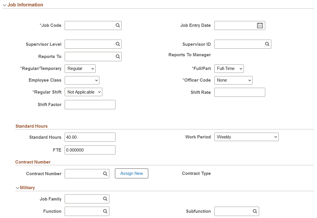 Job Data Page - Job Information Section