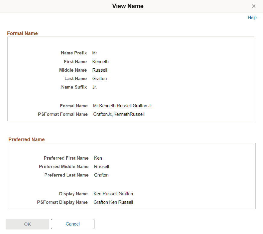 View Name page with Formal and Display Name Groups enabled