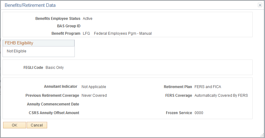 Personal Data - Job Data1: Benefits/Retirement Data page