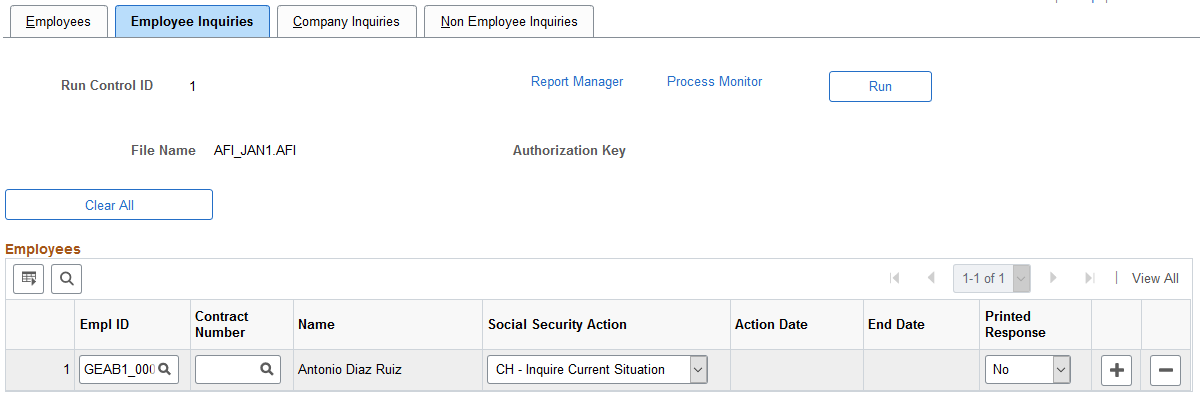 Create AFI File ESP - Employee Inquiries page