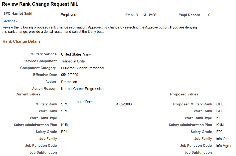 Review Military Rank Change page (1 of 2)