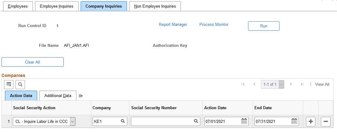 Create AFI File ESP - Company Inquiries page