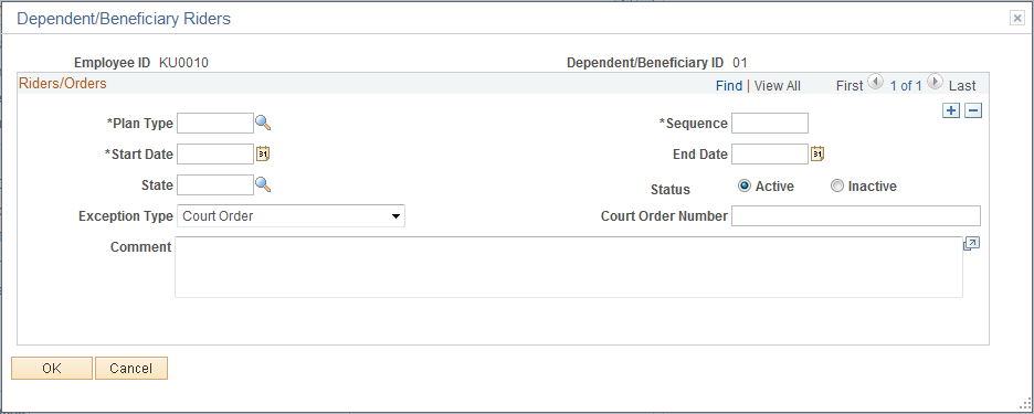 Dependent/Beneficiary Riders page