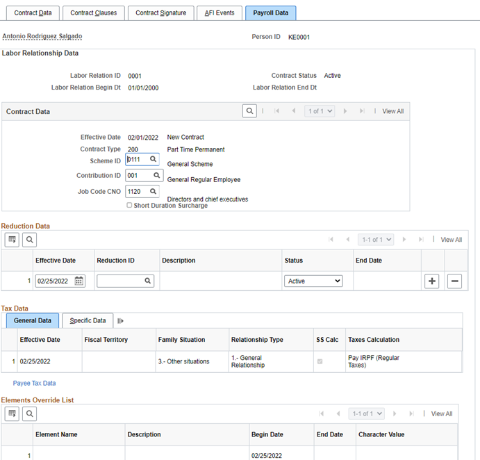 Payroll Data page