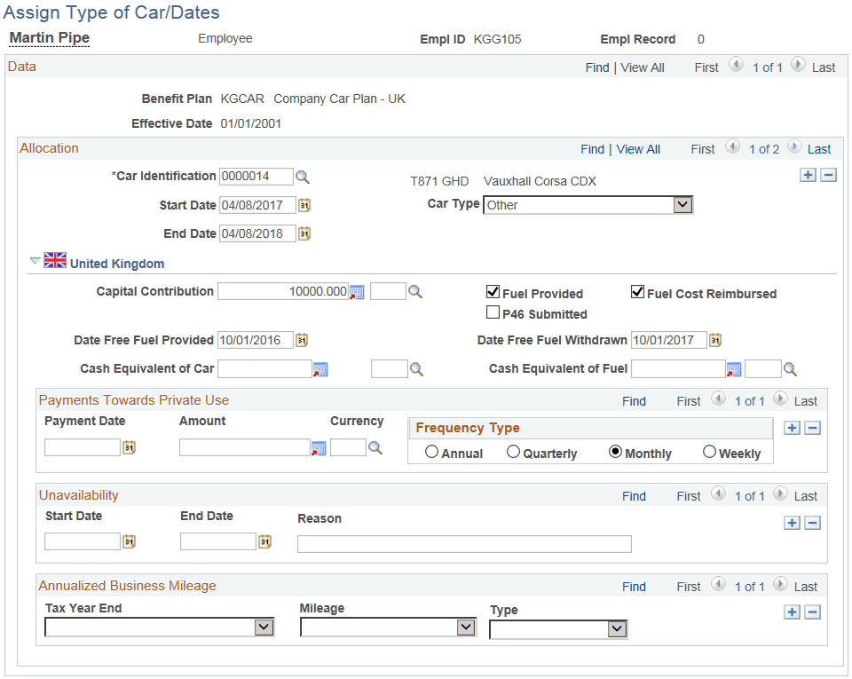 Assign Type of Car/Dates page