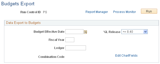 Budgets Export page