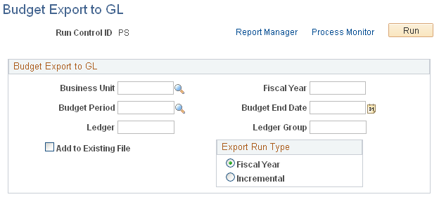Budget Export to GL page