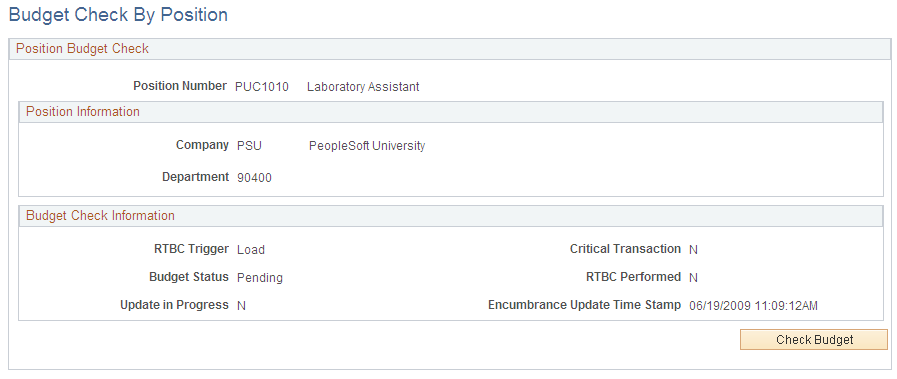 Budget Check by Position page