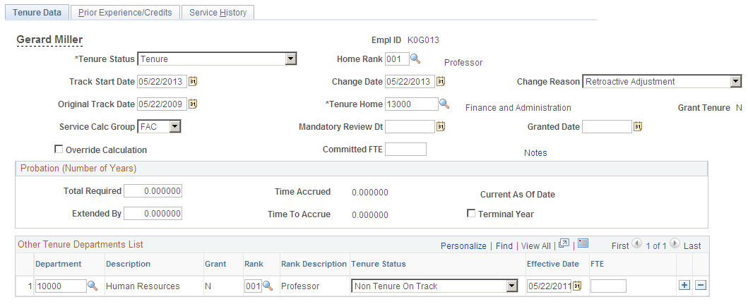 Tenure Data page