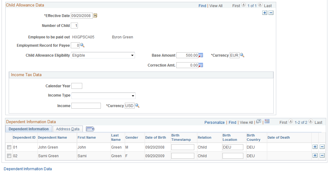 Child Allowance Administration page (2 of 2)