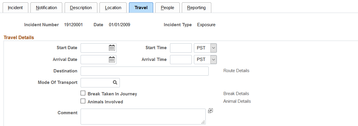 Incident Details - Travel page (1 of 2)