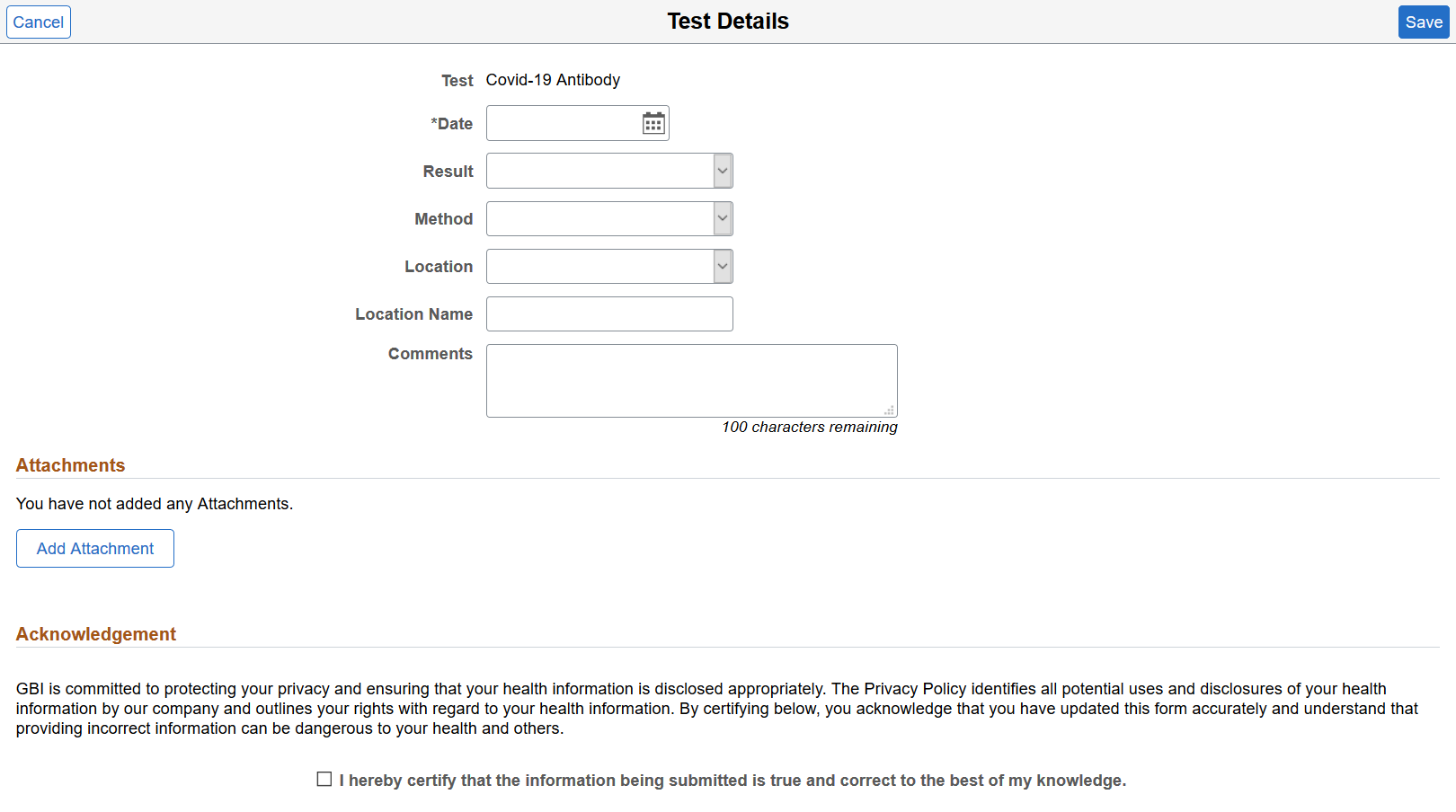 Test Details page in edit mode