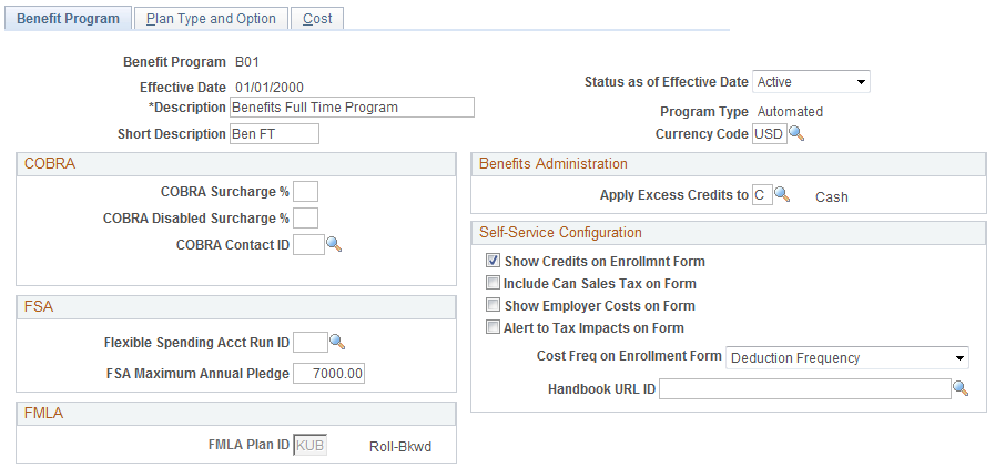 Benefit Program Table - Benefit Program page