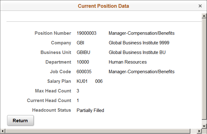 Position History - Current Position Data page