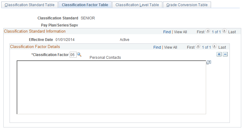 Classification Factor Table page