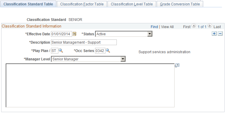 Classification Standard Table page