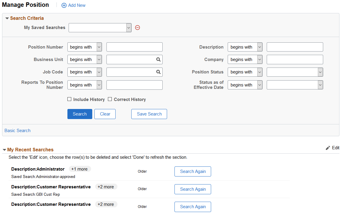 (Configurable Search) Manage Position - Search Criteria Page