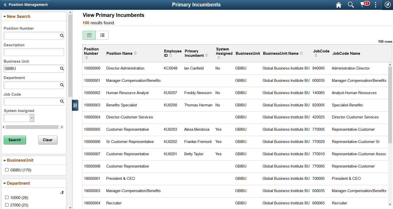 View Primary Incumbents (Search) page