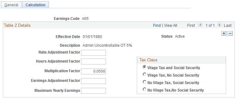 Earnings Table - Calculation page