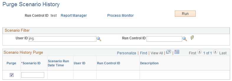 Purge Scenario History page
