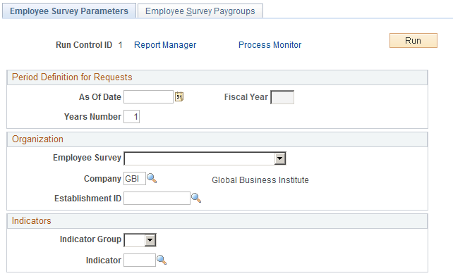 Employee Survey Parameters page