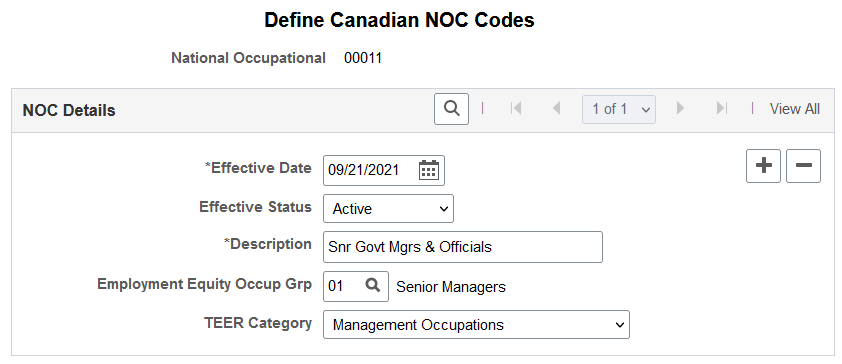 Define Canadian NOC Codes page