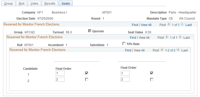 Maintain Election Data - Seats page