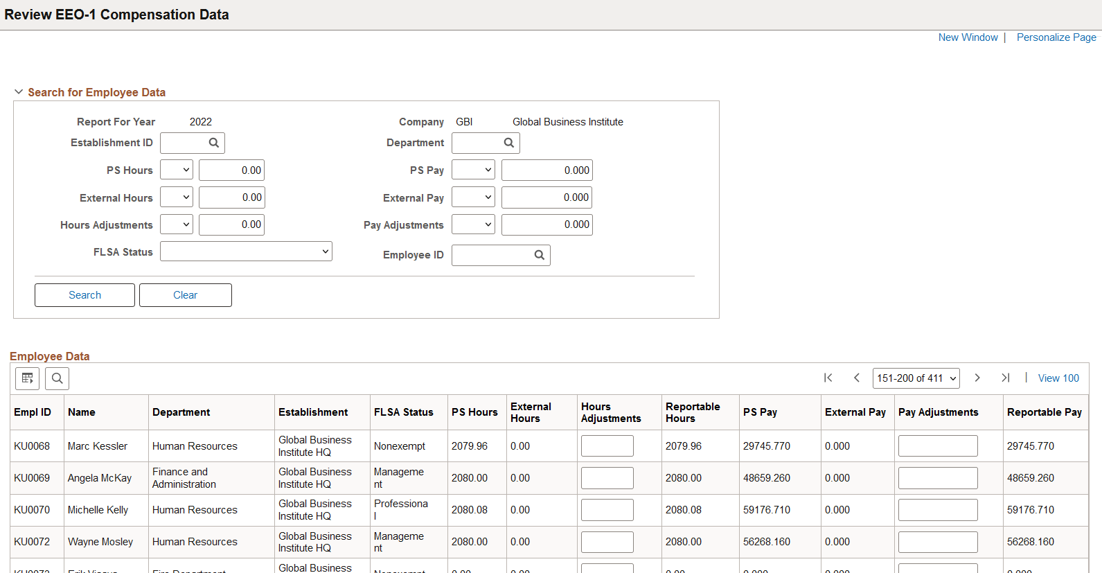 Review EEO-1 Compensation Data page