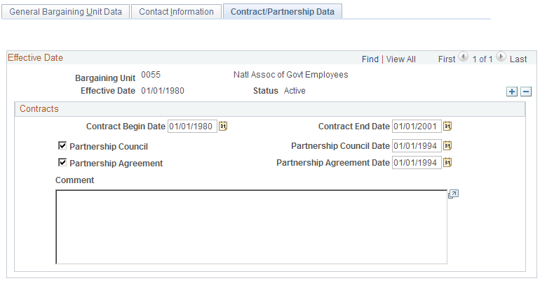 Contract/Partnership Data page