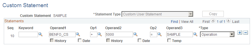 Custom Statement page showing a simple mathematical operation