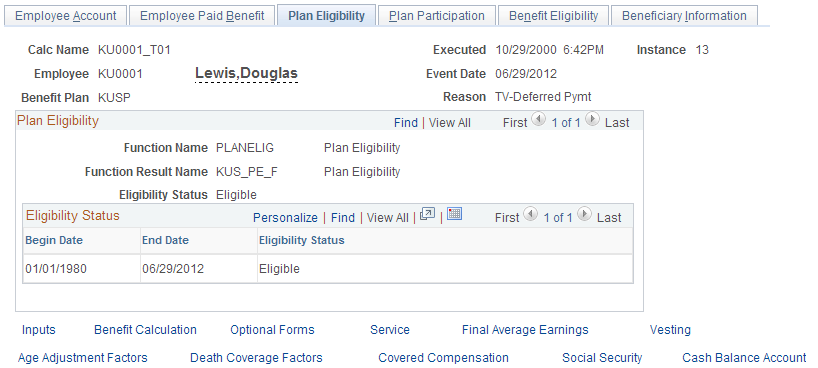 Plan Eligibility page