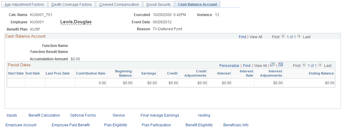 Cash Balance Account page