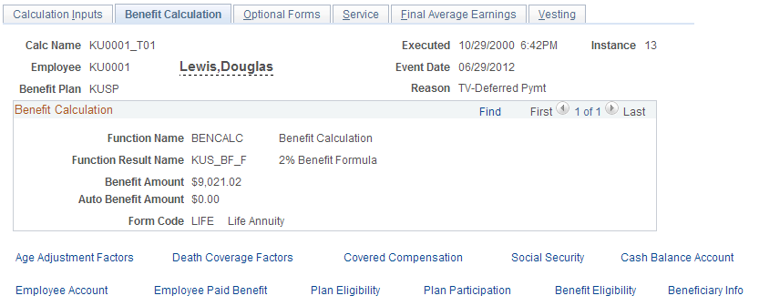 Benefit Calculation page