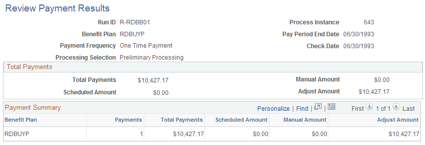 Review Payment Results page