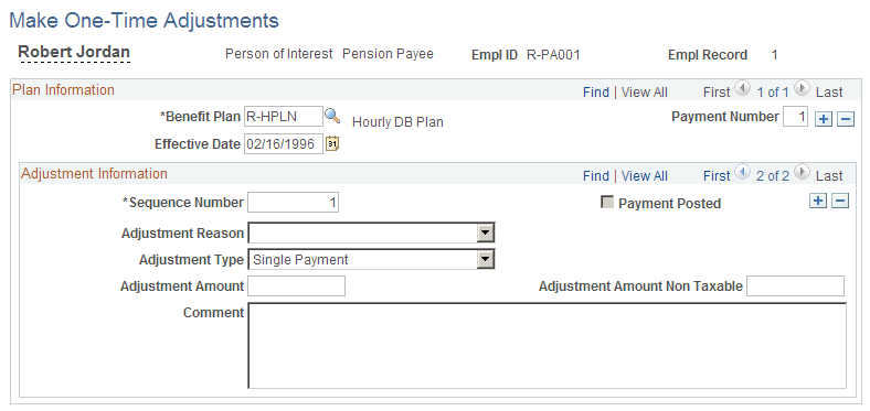 Make One-Time Adjustments page