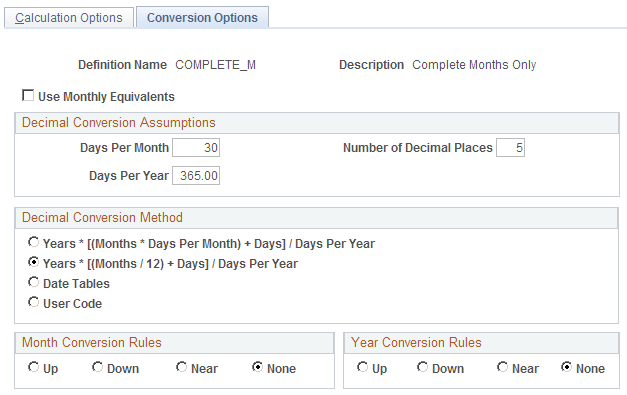 Duration - Conversion Options page