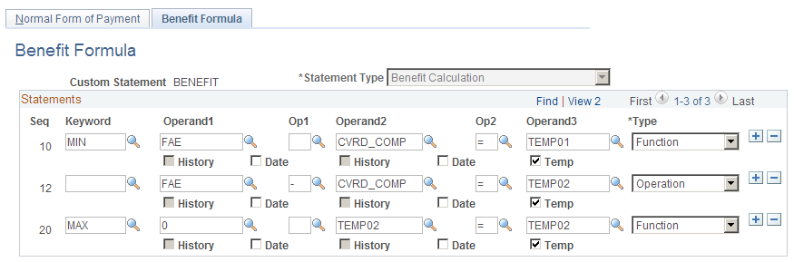 Temporary variable assignment on the Benefit Formula page