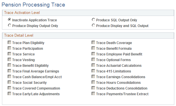 Pension Processing Trace page