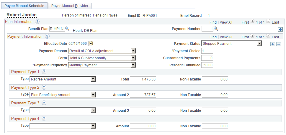 Payee Manual Schedule page