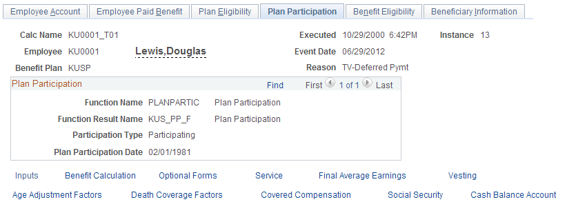 Plan Participation page