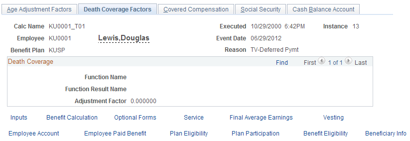 Death Coverage Factors page