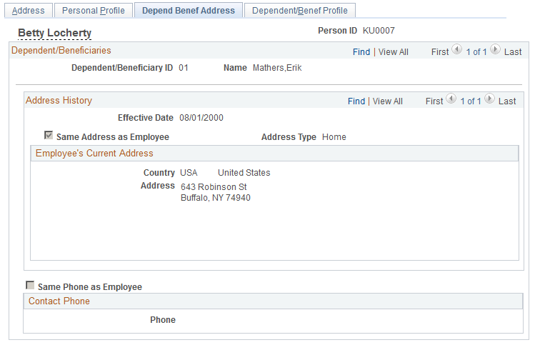 Depend Benef Address page